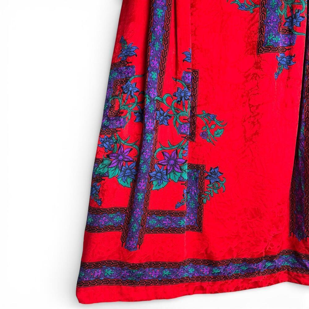 Vintage Red 100% Silk Floral Midi Skirt - Picture 2 of 4